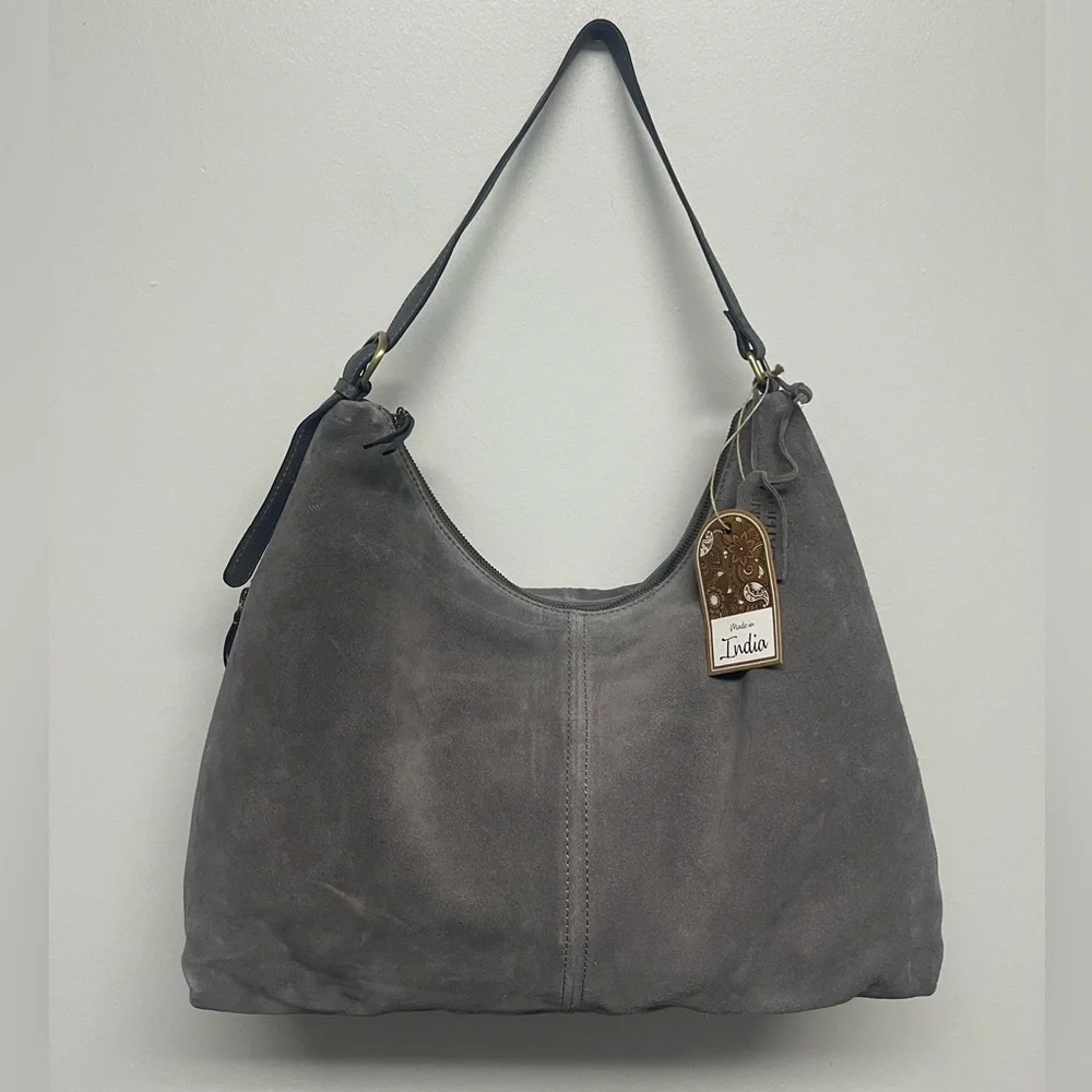 Beautiful Grey Leather Hobo Purse